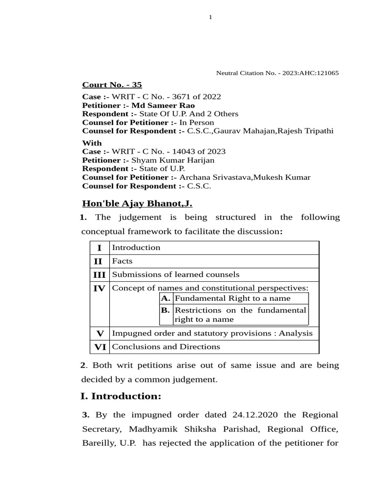 MD Sameer Rao Vs State of Up and 2 Others Writ C No 3671 of 2022 ...