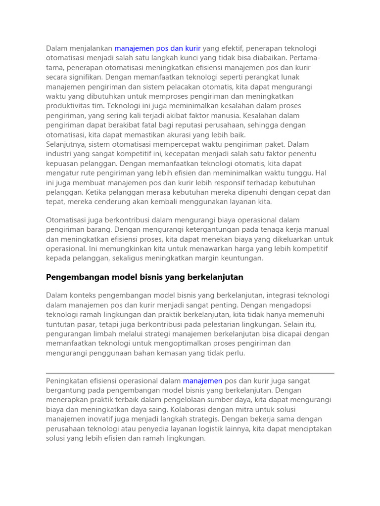 Otomatisasi dalam Manajemen Kurir Modern | PDF