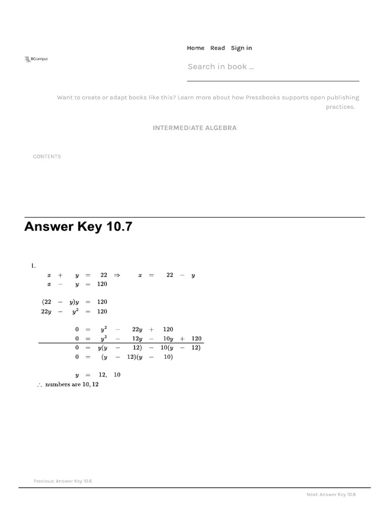 Answer Key 10.7 | PDF