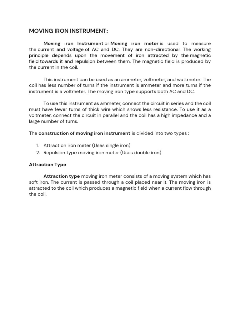 Moving Iron Instruments | PDF | Electrical Engineering | Electromagnetism