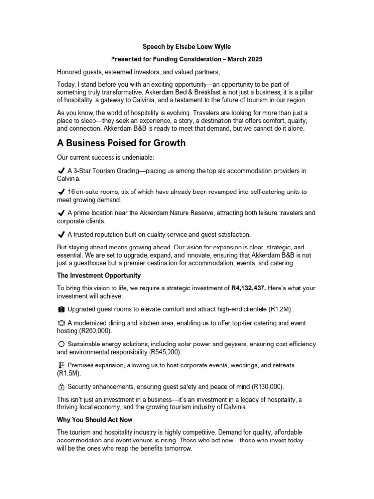 Funding Speech | PDF | Investing | Tourism