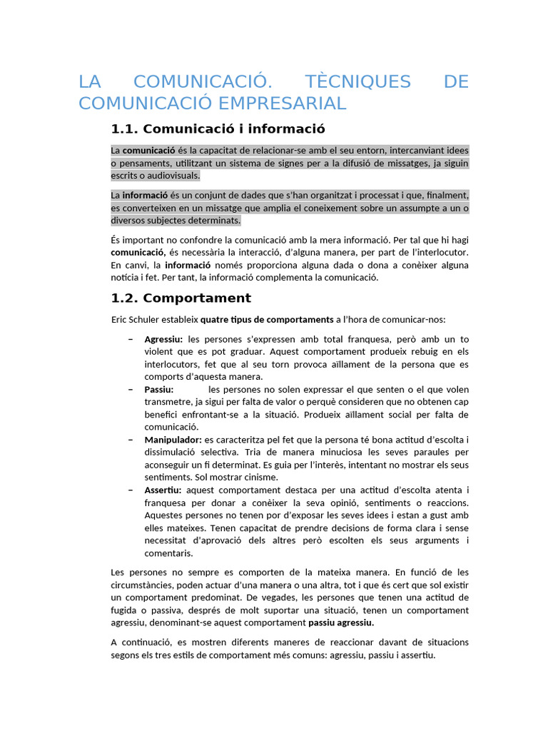 Unitat 01 - Comunicació - Resum | PDF
