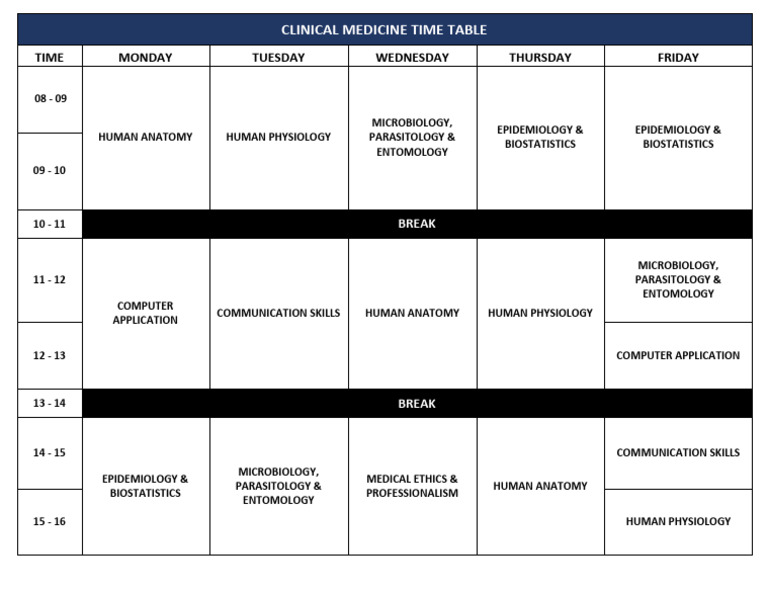 Clinical Medicine Time Tabl | PDF