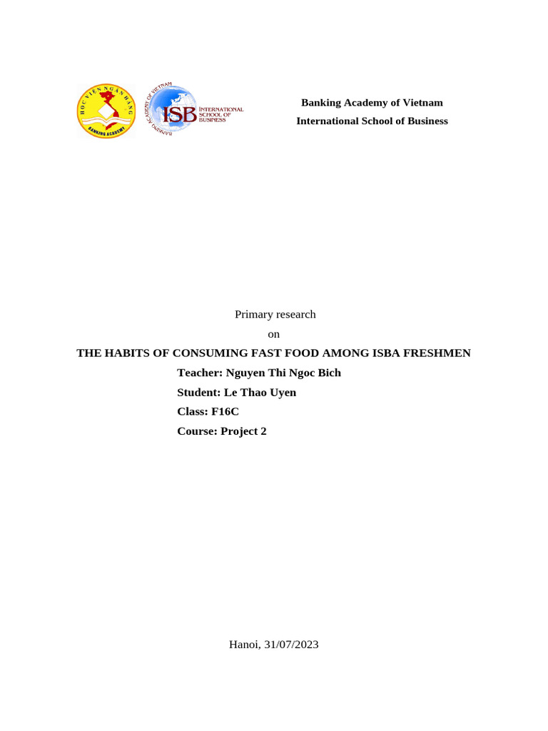 Fast Food Consumption Habits of ISBA Freshmen | PDF | Fast Food ...