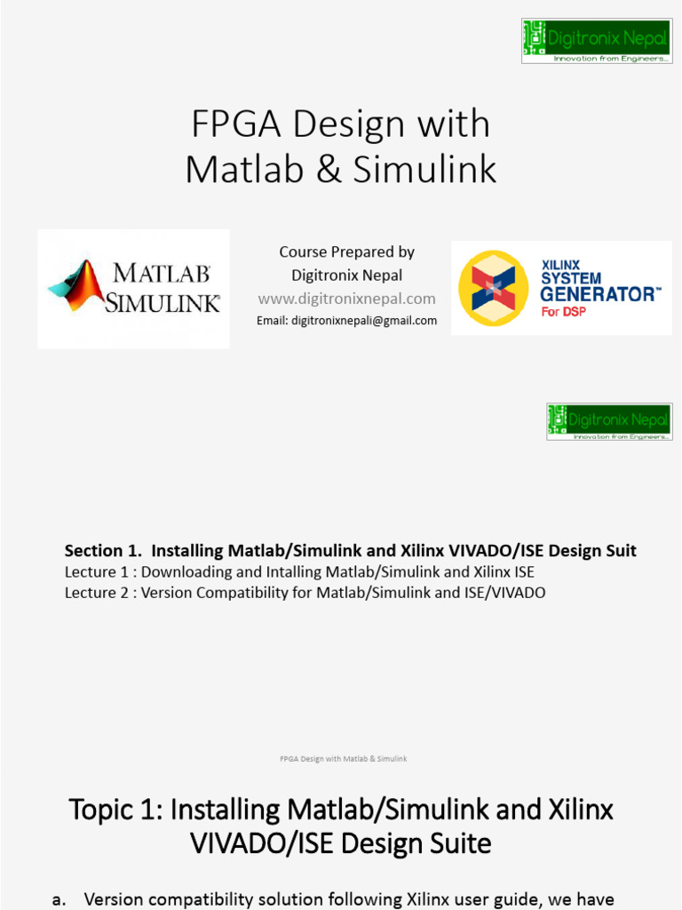 Section 1 V2 Installing Tools Matlab Simulink and ISE VIVADO | PDF ...