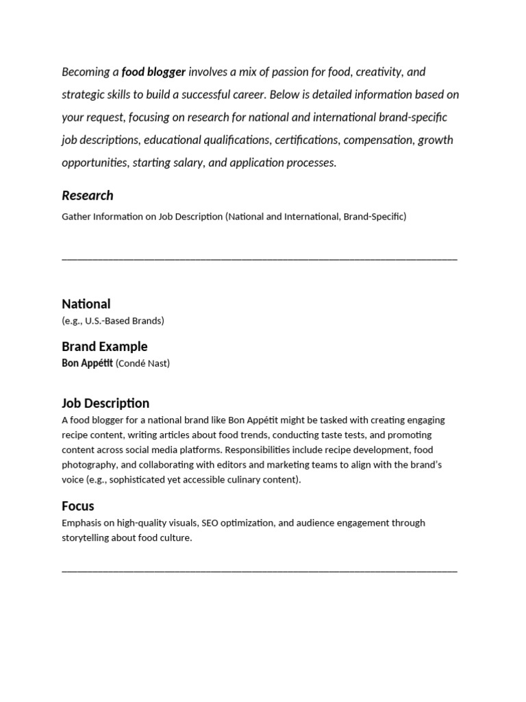 Food Blogger Career Overview and Insights | PDF | Blog