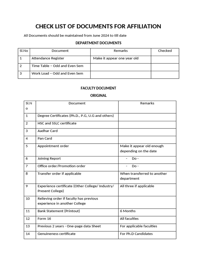Affiliation Document Checklist 2024 | PDF | Printer (Computing) | Computing