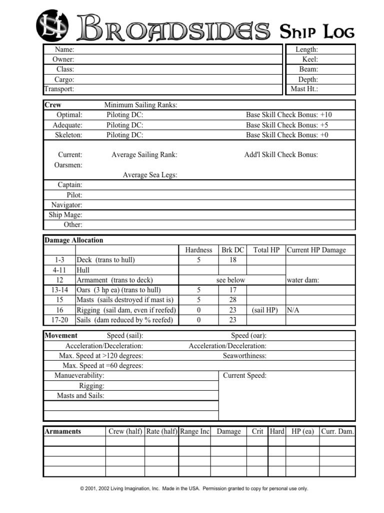Ship Log Template for Broadsides | PDF | D20 System | License