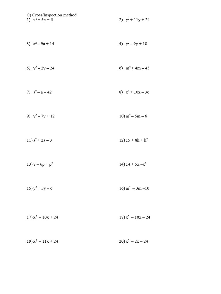 Quadratic Equations for Inspection Method | PDF