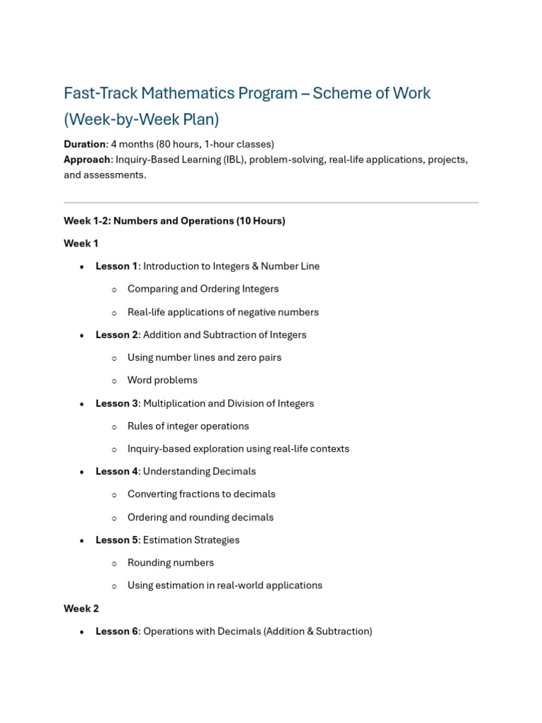 Fast-Track Math Program Outline | PDF | Multiplication | Geometry