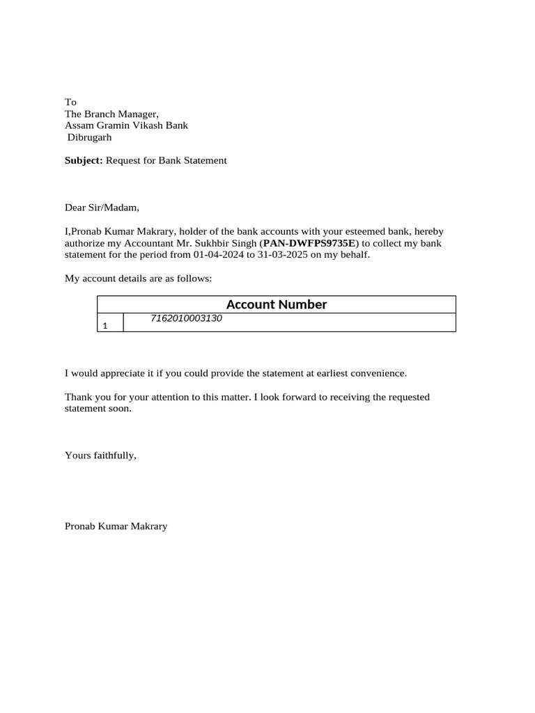 Bank Statement Request Letters | PDF | Corporate Jargon | Business ...