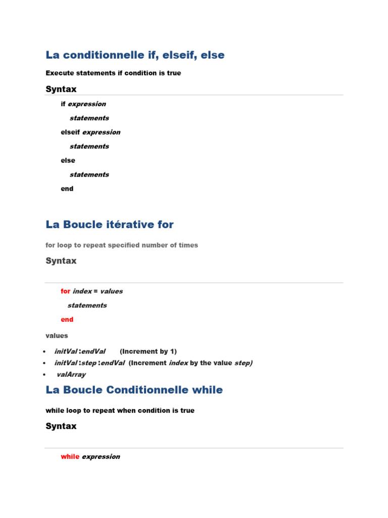 Structures conditionnelles et boucles en Matlab | PDF | Structure de ...