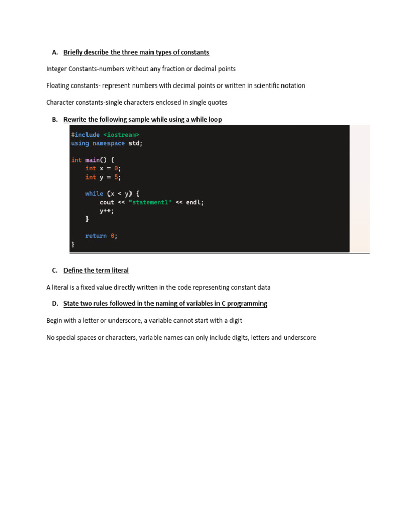 C Programming Constants and Variables Guide | PDF