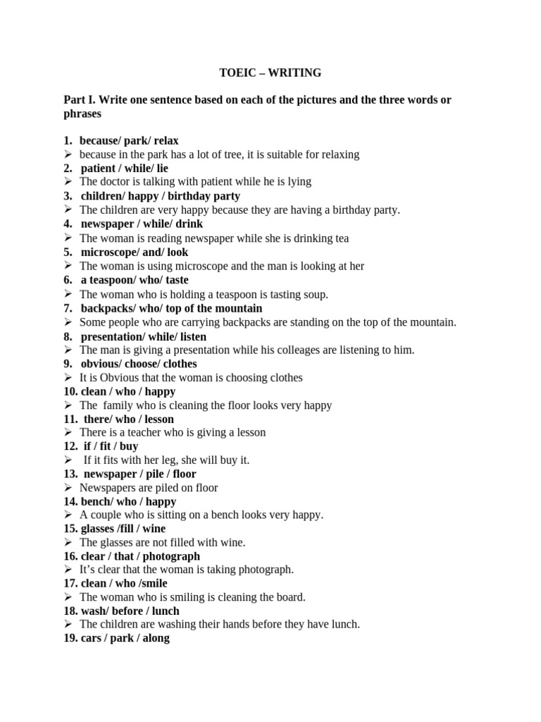 TOEIC Writing Practice Sentences and Topics | PDF | Cost Of Living ...