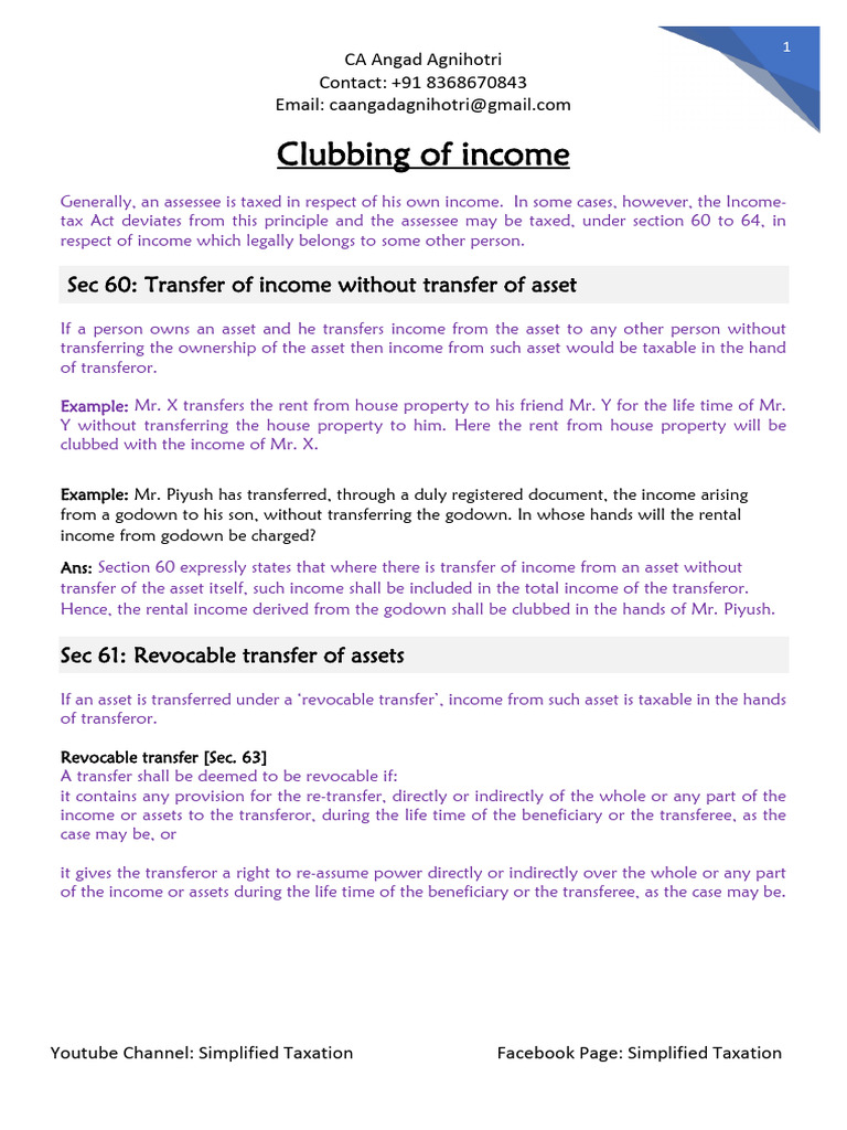 Chapter 15 Clubbing of Income Concepts | PDF | Income | Taxes