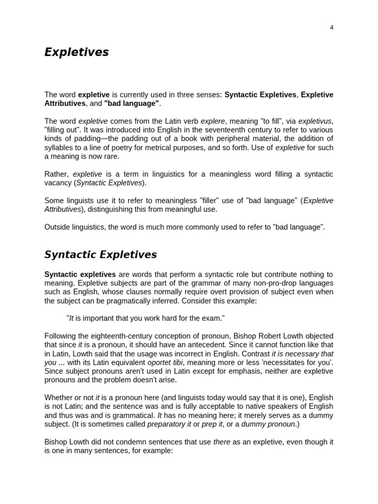 Understanding Expletives in Grammar | PDF | Pronoun | Subject (Grammar)