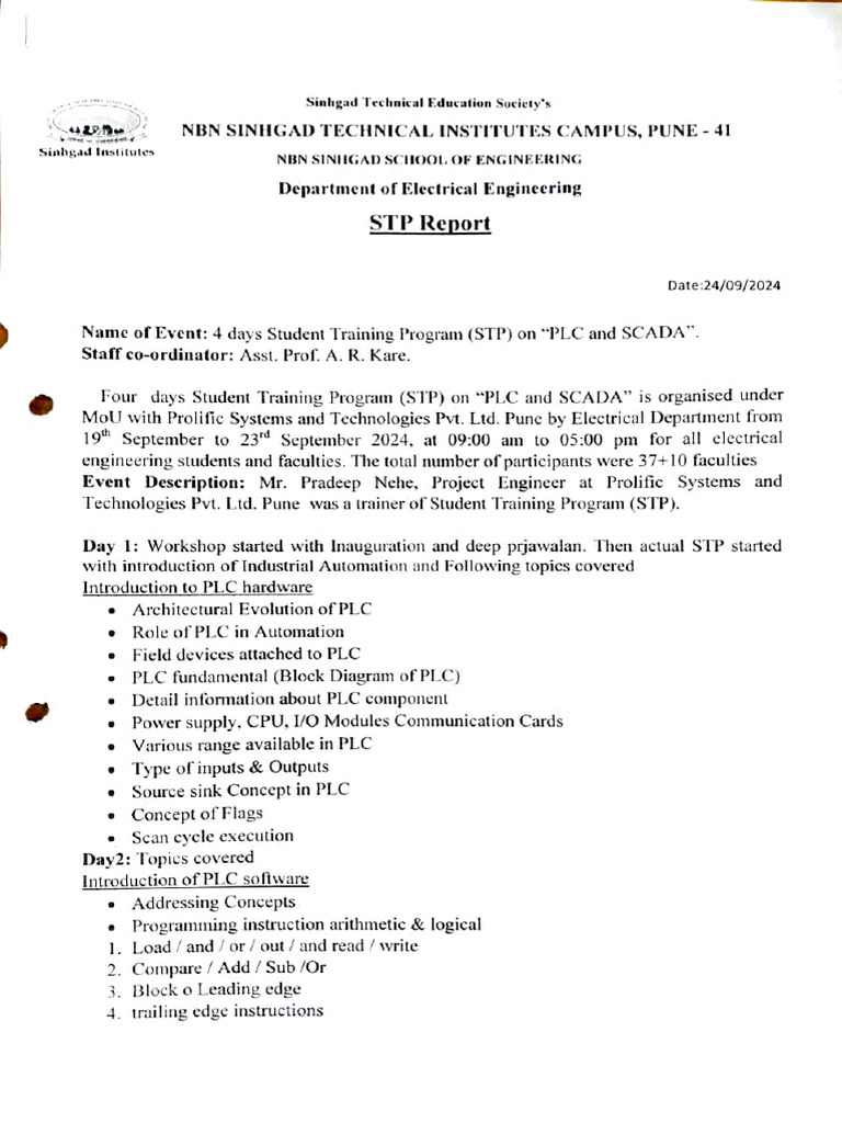 PLC and SCADA Training Program Report | PDF | Programmable Logic ...