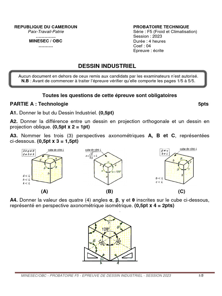 Épreuve de Dessin Industriel F5 2023 | PDF | Dessin technique | Pouce ...