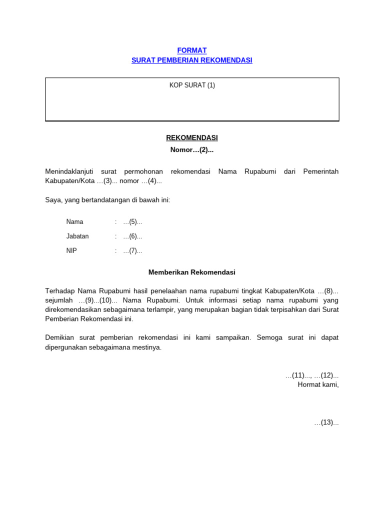 03 Format Surat Pemberian Rekomendasi (Provinsi) | PDF