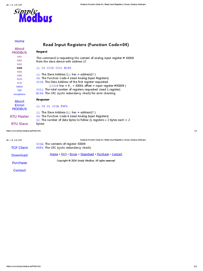 Modbus Function Code 04 - Read Input Registers - Simply Modbus Software ...