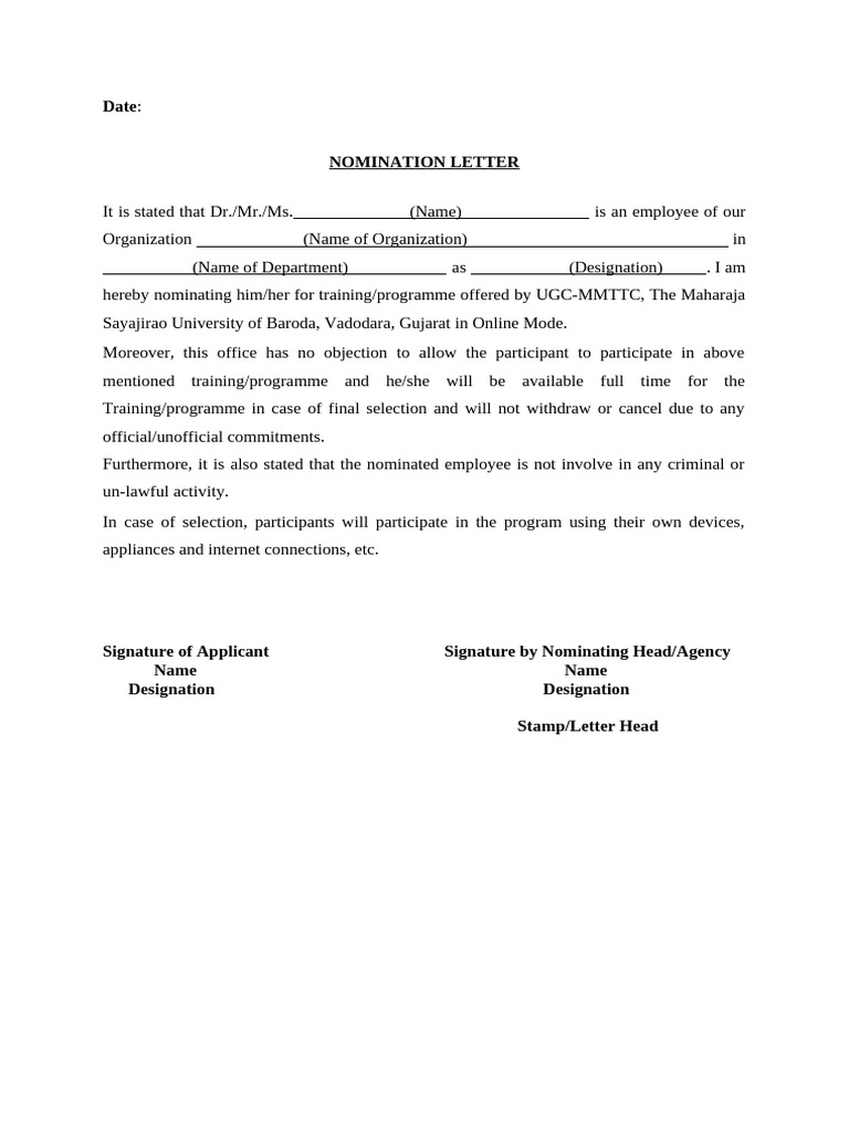 TRAINING NOMINATION LETTER FORMAT visual data 5
