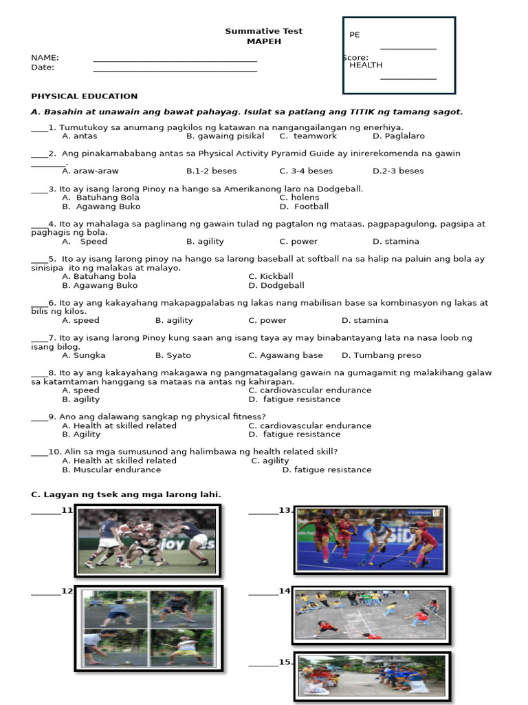 Pe and Health - Q1 - ST1 | PDF