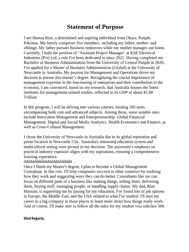 MBA Aspirant's Statement of Purpose | PDF