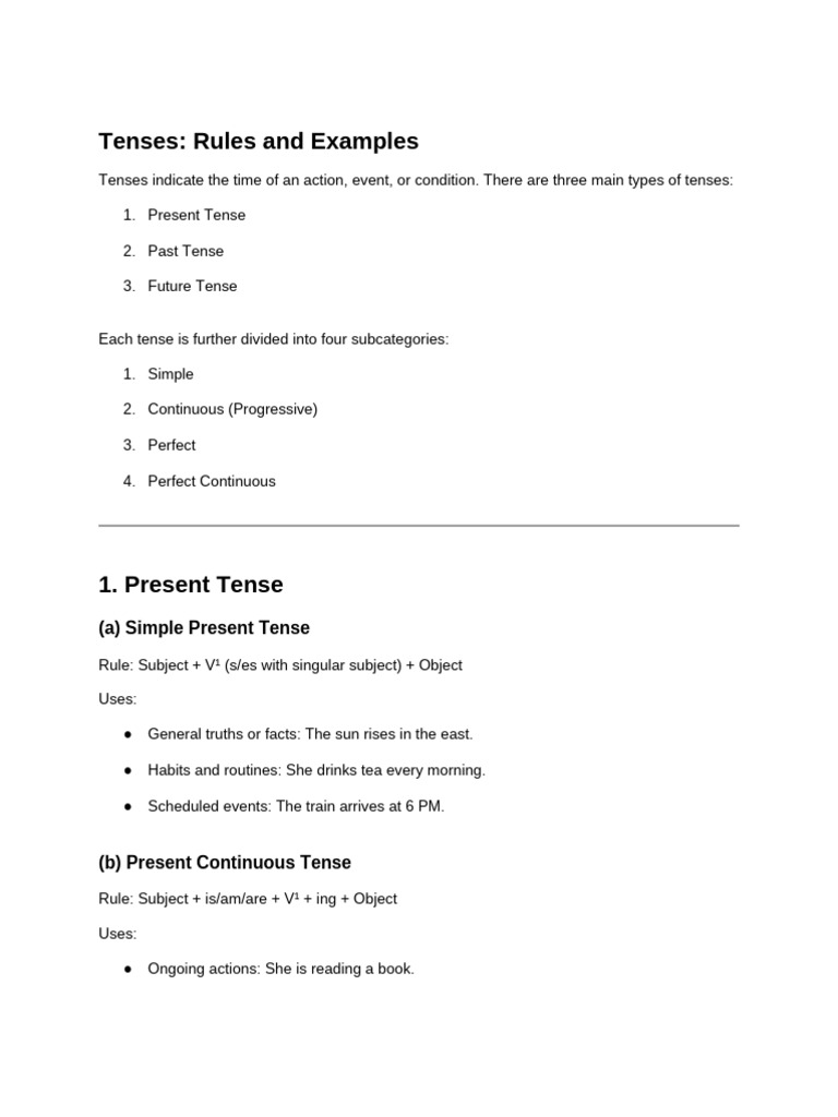 Overview of English Tenses and Examples | PDF | Grammatical Tense ...