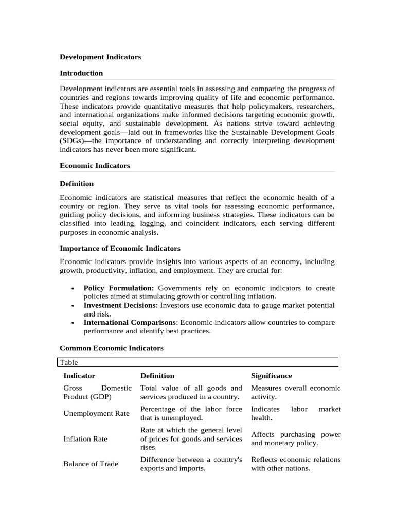 Key Development Indicators Explained | PDF | Gross Domestic Product ...