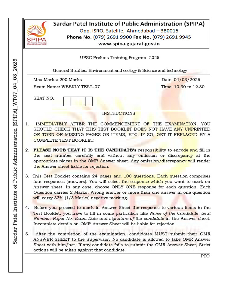 SPIPA Test07 2025 | PDF | Mitochondrion | Cell Potency