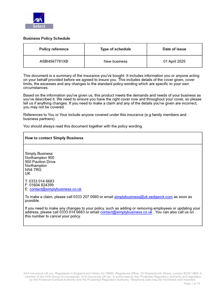 ASBI4947781XB1-Swapandeep Kaur Dhir-Business-Policy Schedule | PDF ...