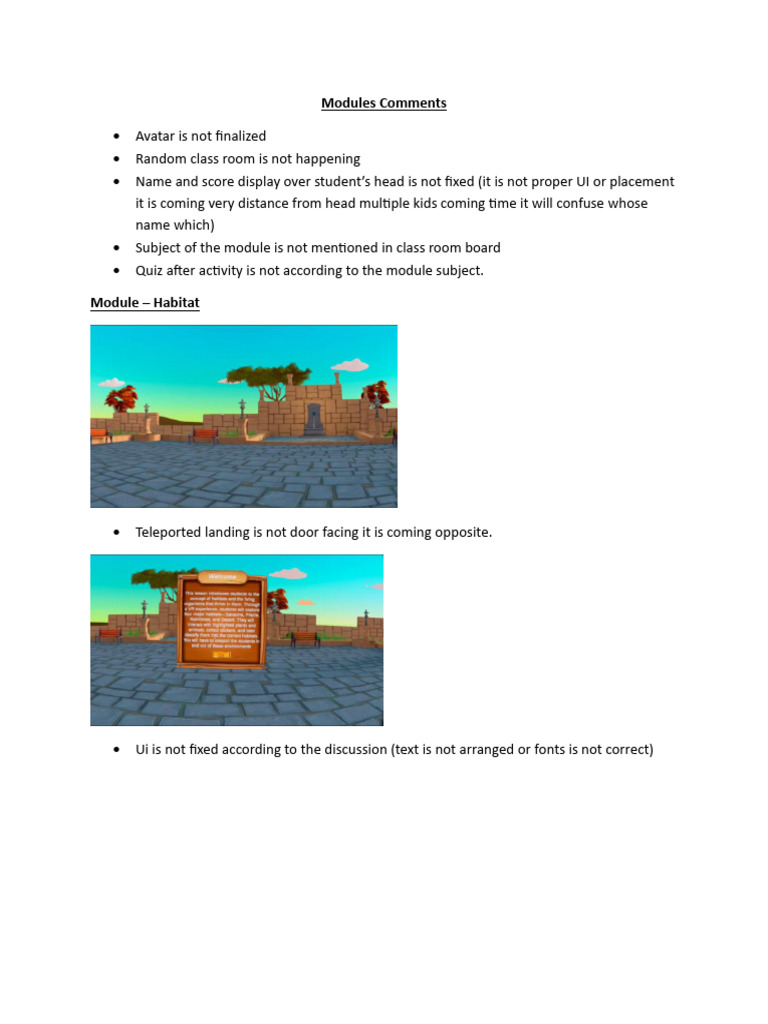 Habitat Module UI and Functionality Issues | PDF