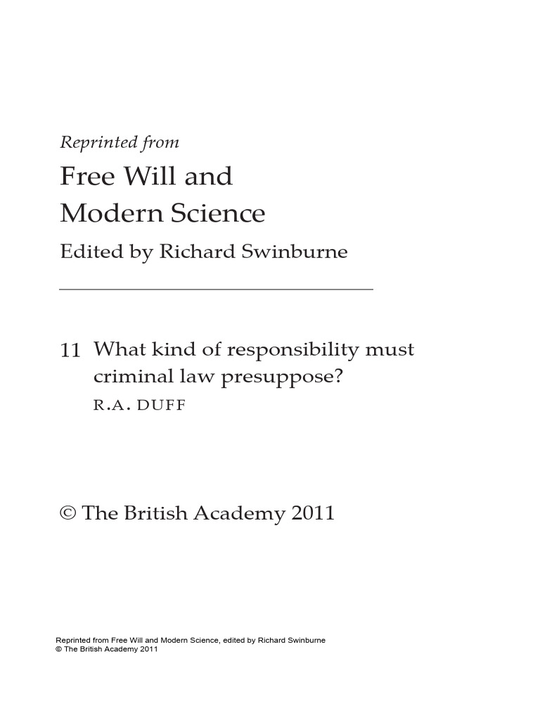 Duff. Free Will and Modern Science | PDF | Punishments | Crimes