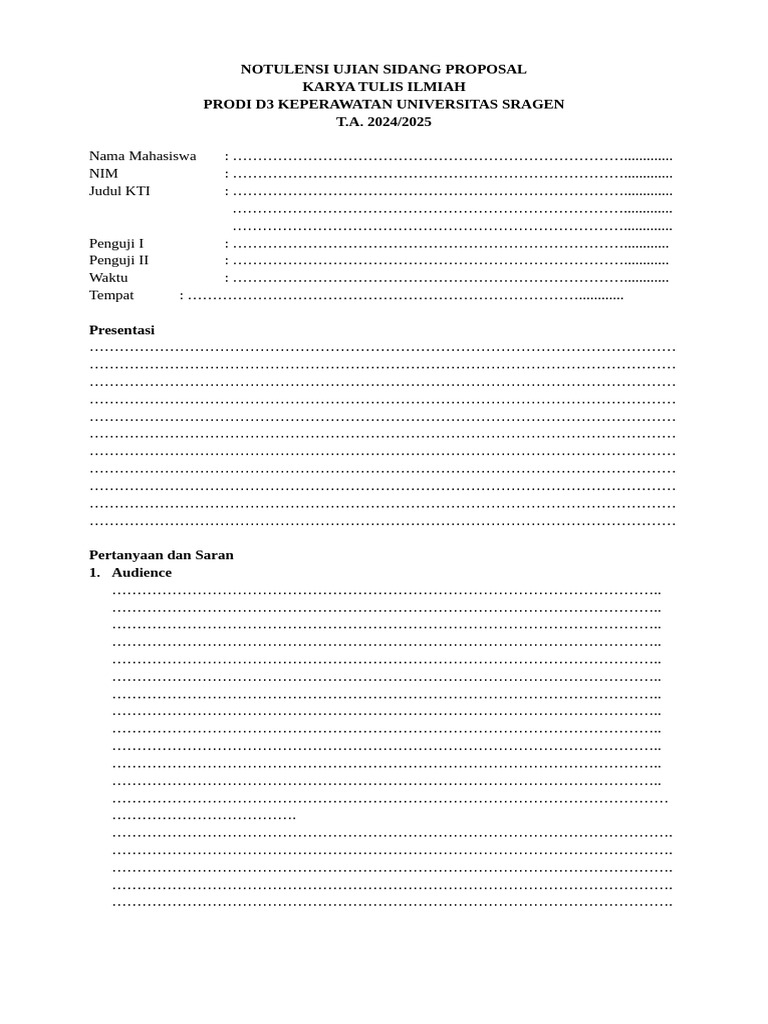 Format Notulensi Sidang KTI | PDF