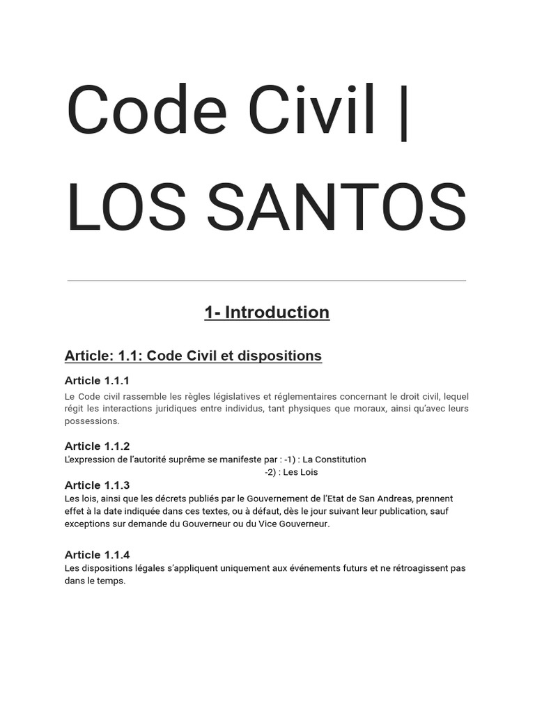 Code Civil de San Andreas : Responsabilités et Droits | PDF | Mariage | Loi