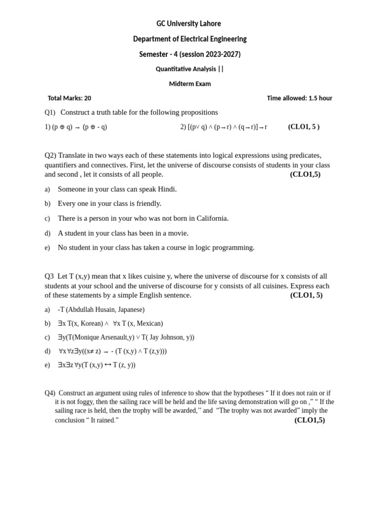Midterm Exam Quantitative Analysis Ee Pdf