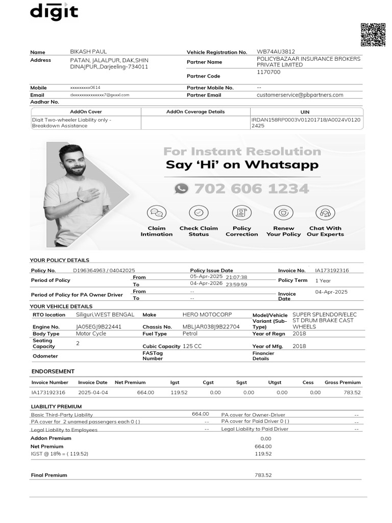 D196364963WB74AU3812 | PDF | Driver's License | Insurance