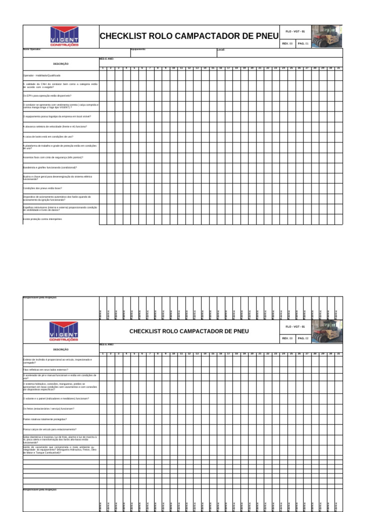 Checklist de Inspeção Rolo Compactador | PDF | Veículos