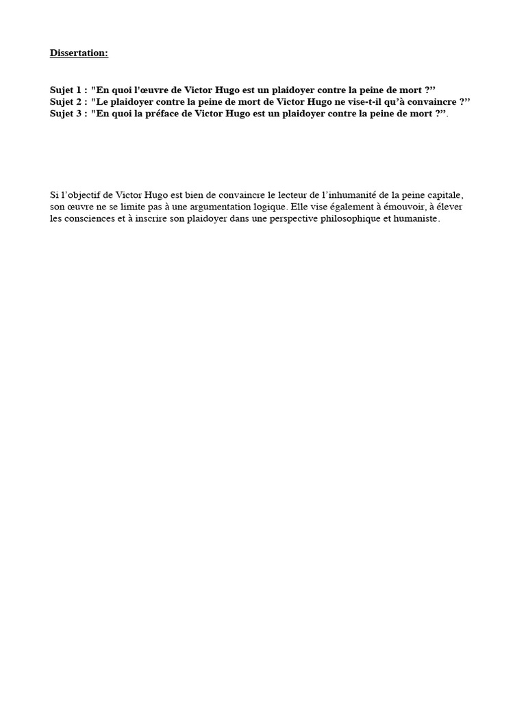 Plaidoyer de Hugo contre la peine de mort | PDF | Peine capitale ...