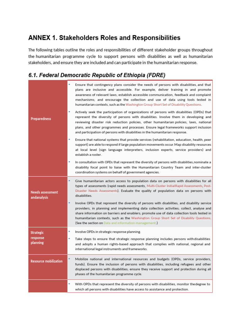 Stakeholder Roles in Disability Inclusion | PDF | Emergency Management ...