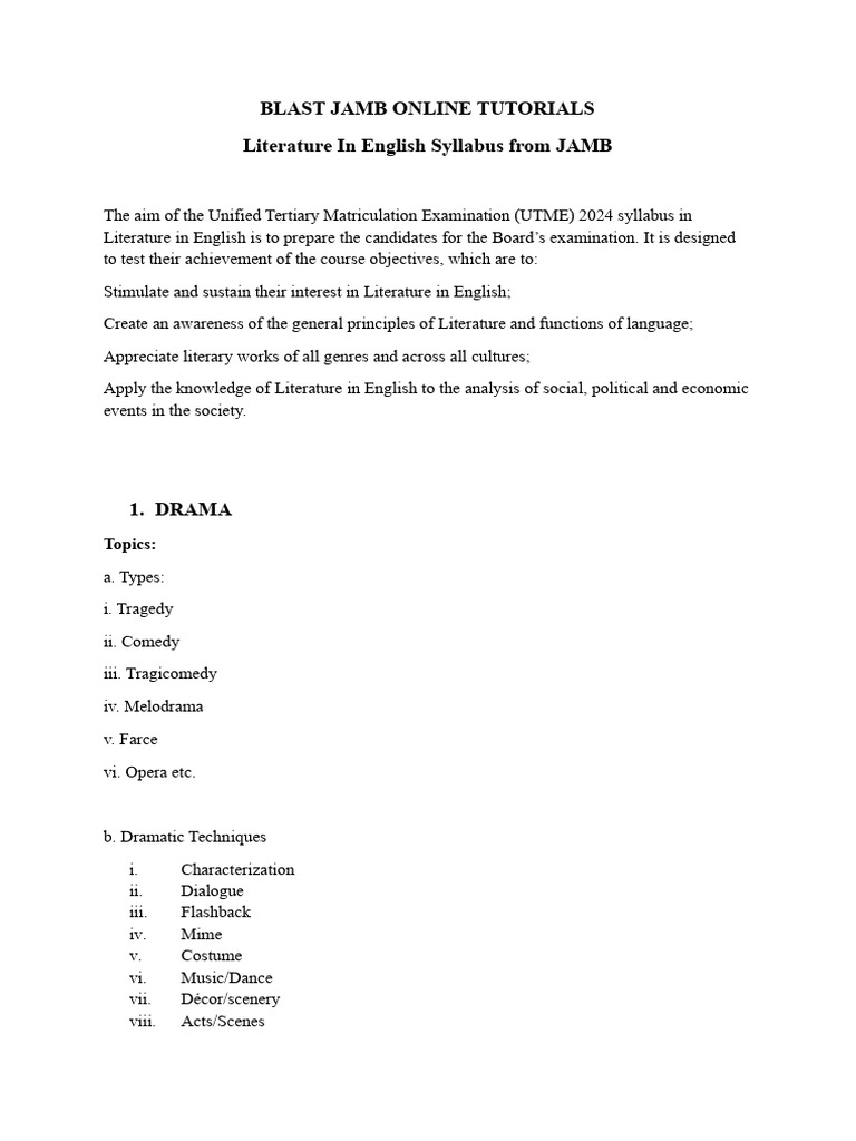 BJOT Literature in English Syllabus 2025 | PDF | Poetry | Writing