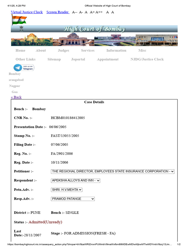 Bombay High Court Case Status Details | PDF