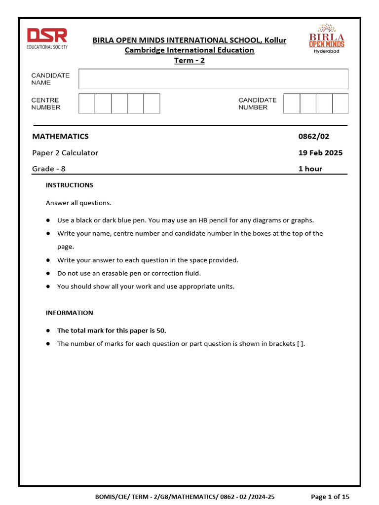 Grade 8 Mathematics Exam Paper 2025 | PDF | Area | Mathematics