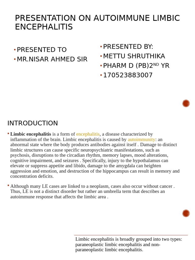 Autoimmune Limbic Encephalitis Overview | PDF | Limbic System ...
