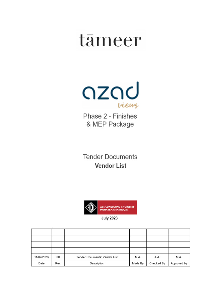 Vendor List Finishes Mep Pdf Building Engineering