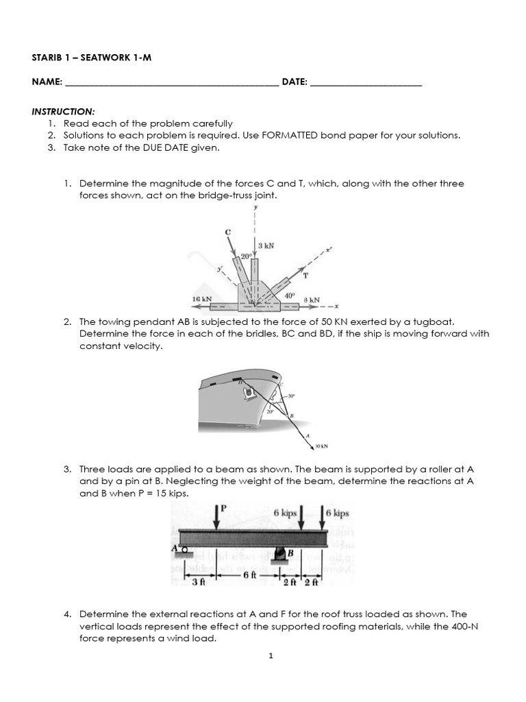 Engineering Problem Set: Forces Analysis | PDF