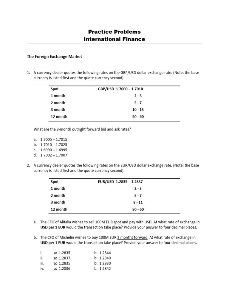Practice Problems - Foreign Exchange Market | PDF | Exchange Rate | Foreign  Exchange Market