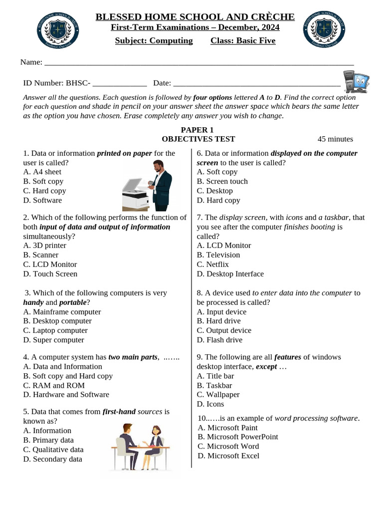 Basic Five Computing Exam Paper 2024 | PDF | Icon (Computing) | Booting
