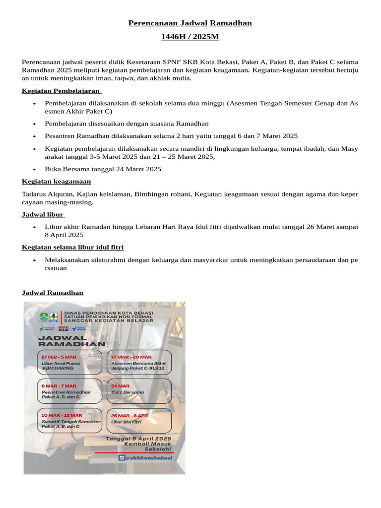 Jadwal Kegiatan Ramadhan 2025 Bekasi | PDF