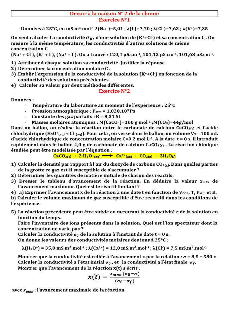 Calculs de conductivité et réactions chimiques | PDF | Concentration ...